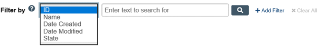 Screenshot of RAP showing drop down menu of advanced filter.