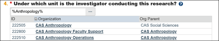 Screenshot of search results using the percent sign before and after the searched word.