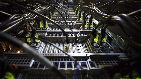 Wires plugged into a server.
