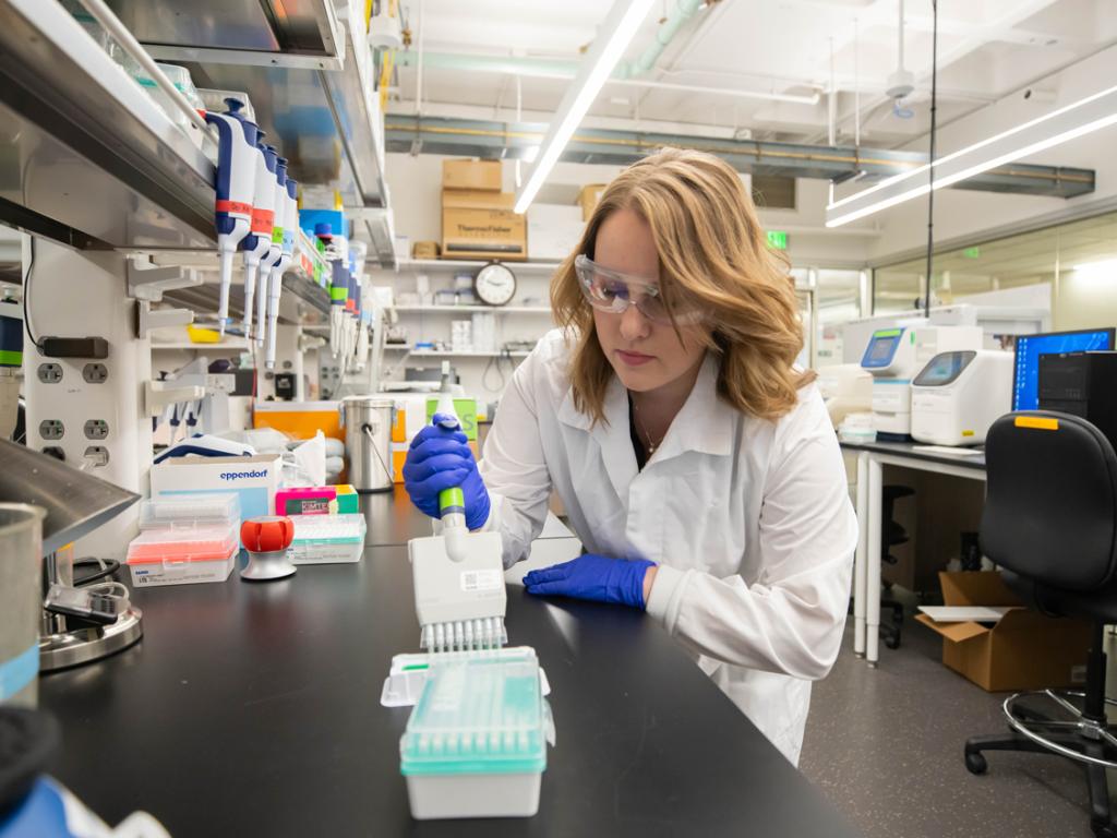Student researcher at work in the lab