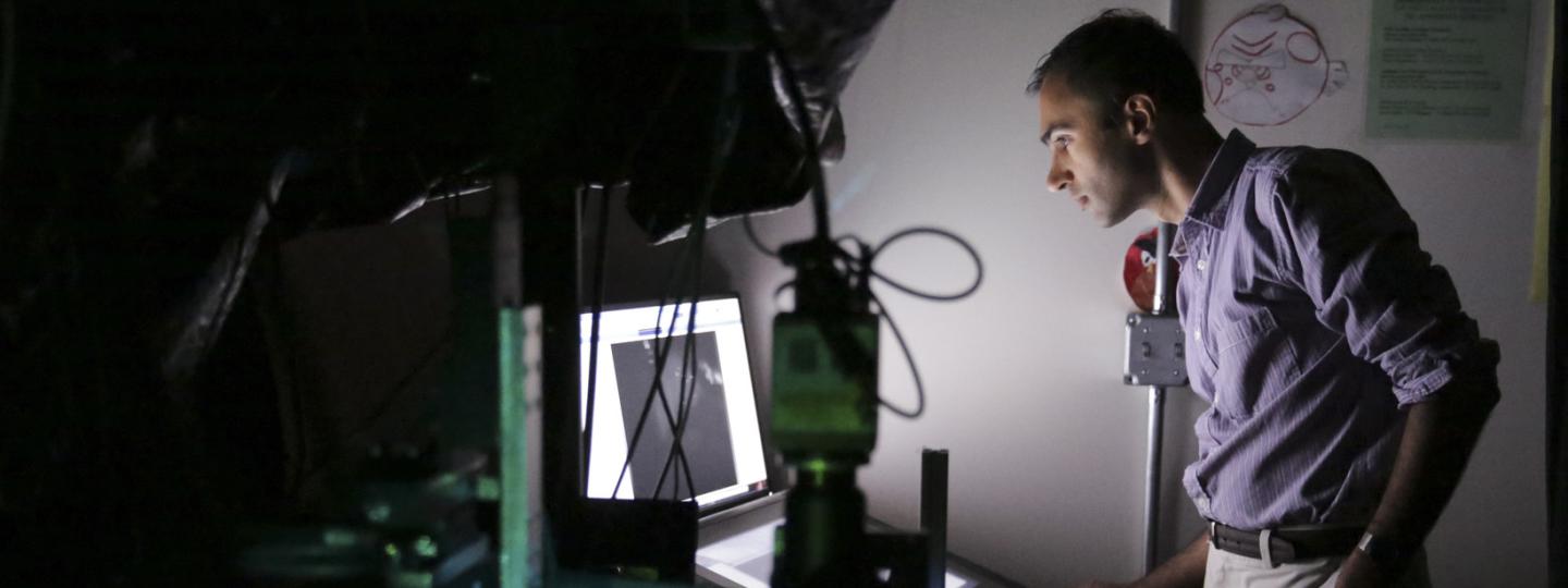 Raghuveer Parthasarathy, associate professor of physics, in Willamette Hall