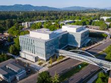 Aerial photo of the Knight Campus building 1.