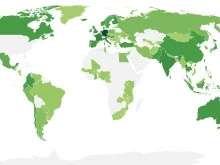 World map with some countries highlighted.