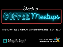 Logo for Startup Coffee Meetups, second Thursdays from 9 to 10 a.m. at 942 Olive.