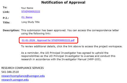 The link to the approval letter will begin with the date of the notification and will include the study ID.