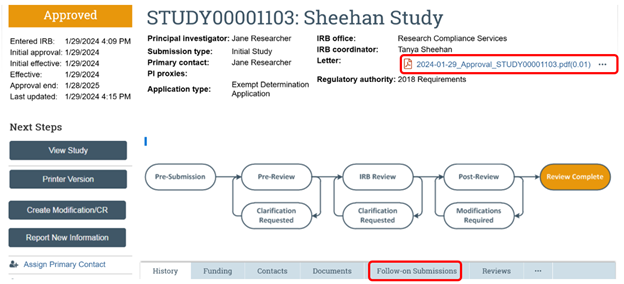 The approval letter is also linked in the RAP study workspace.