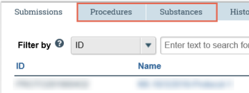 Screenshot of RAP procedures and substances tabs..